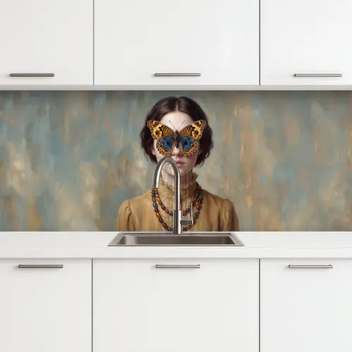 Portret - Vlinder - Kleurrijk keuken achterwand 2 middel -3d