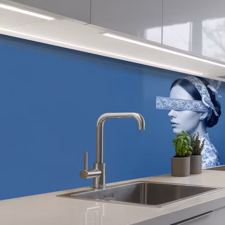 Portret - Klassiek - Wit - Blauw keuken achterwand 2 middel -3d_schuin