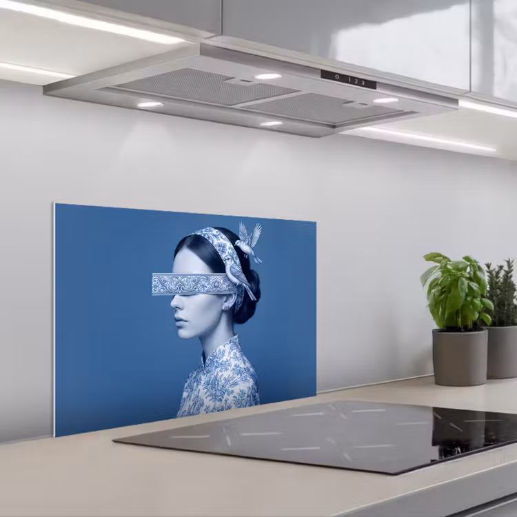 Portret - Klassiek - Wit - Blauw keuken achterwand 2 middel -3d