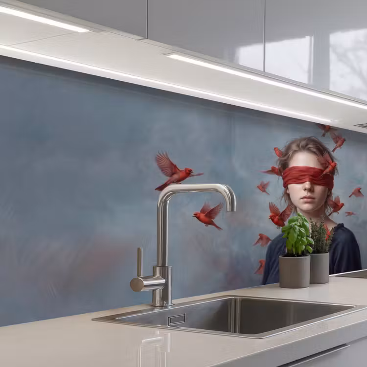Portret - Krachtig - Rood keuken achterwand 2 middel -3d_schuin