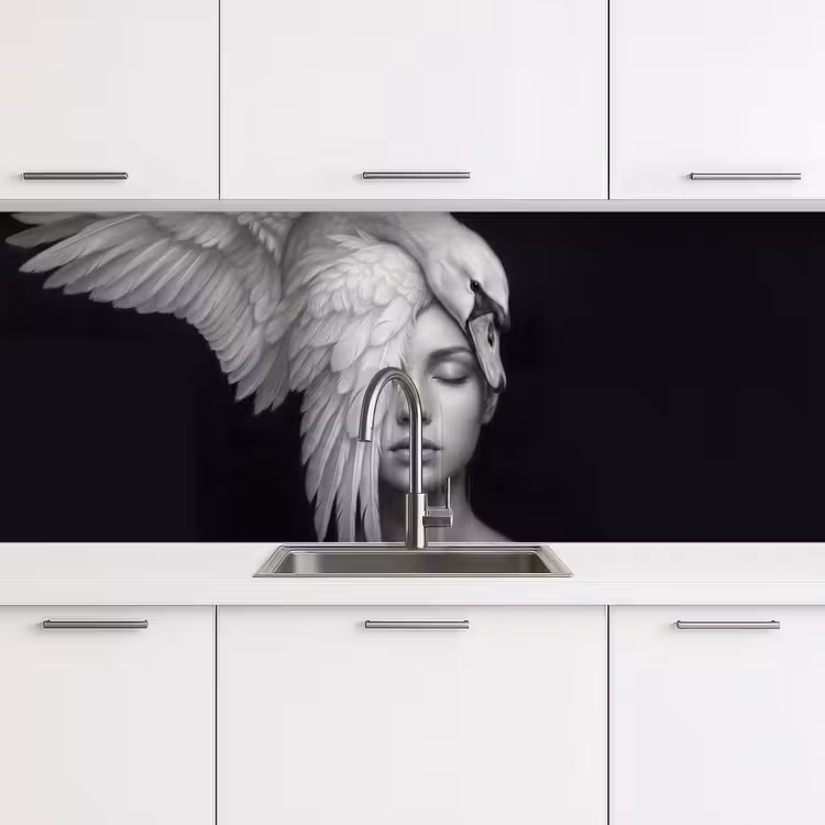 Portret - Zwaan - Zwart - Wit keuken achterwand 2 middel -3d