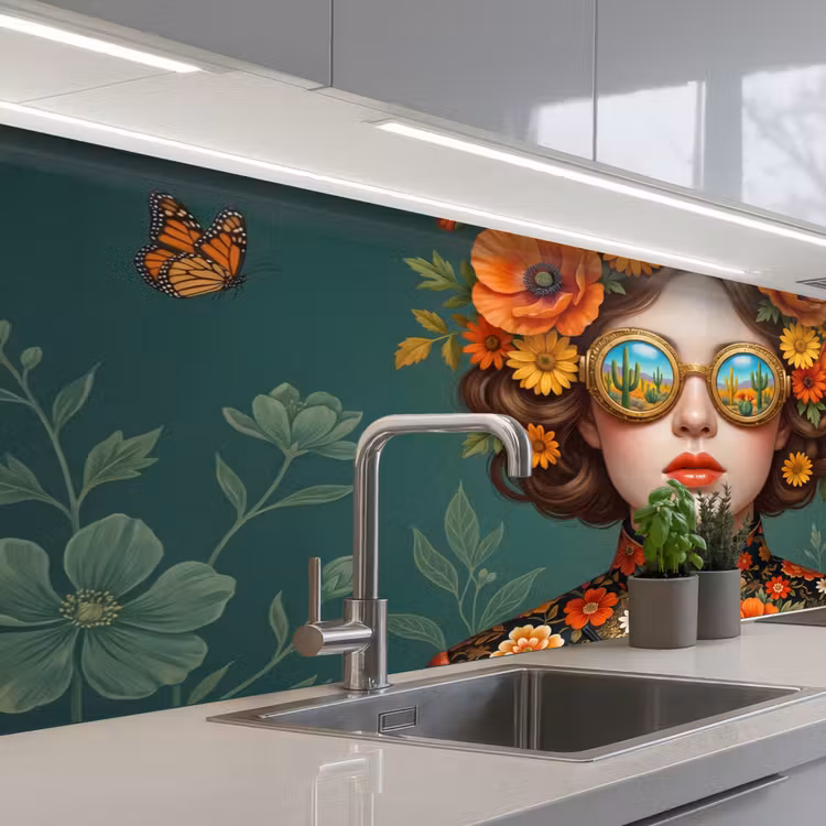 Portret - Vrouw - Kleurrijk - Expressief keuken achterwand 2 middel -3d_schuin