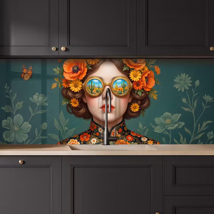 Portret - Vrouw - Kleurrijk - Expressief keuken achterwand 2 middel -sfeer1