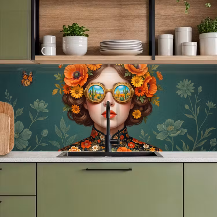 Portret - Vrouw - Kleurrijk - Expressief keuken achterwand 2 middel -sfeer3