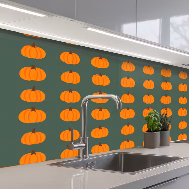 Pompoen - Patroon - Oranje keuken achterwand 2 middel 871 -3d_schuin