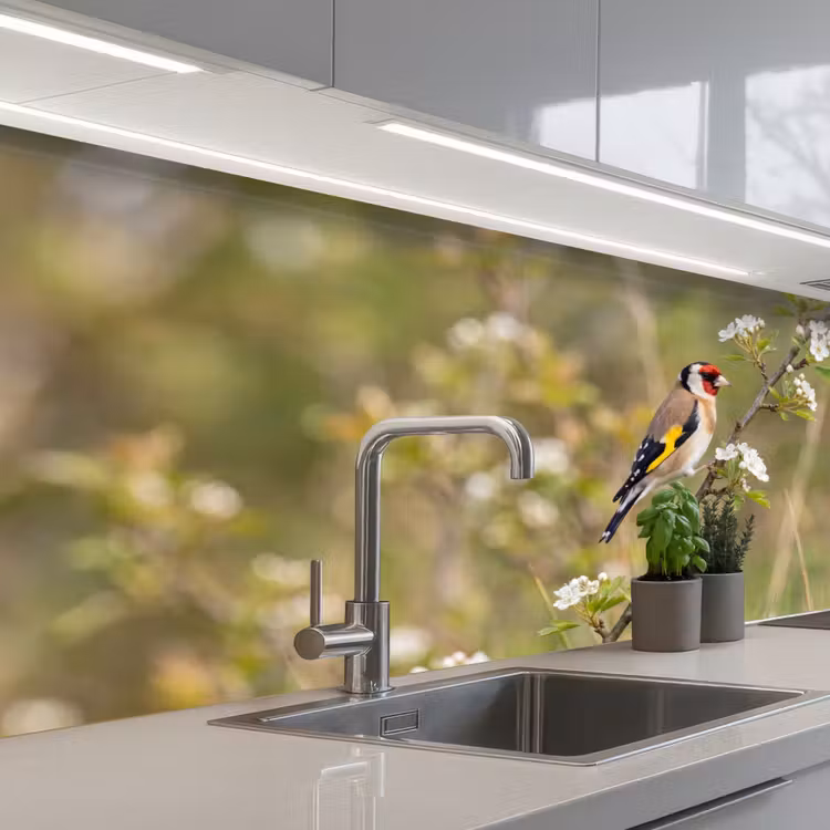 Putter - Bloesem - Lente - Natuur - Kleurrijk keuken achterwand 2 middel -3d_schuin