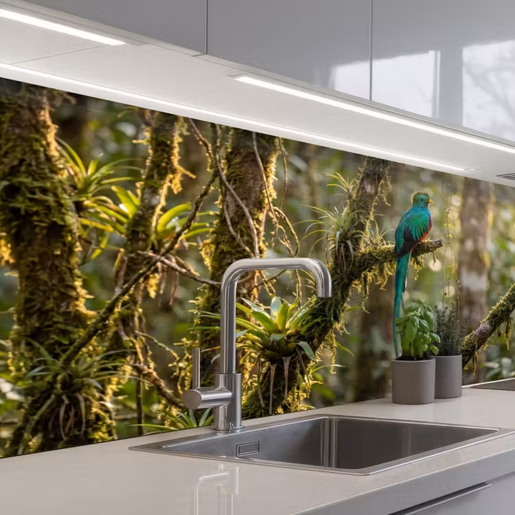 Quetzal - Jungle - Natuur - Groen keuken achterwand 2 middel -3d_schuin