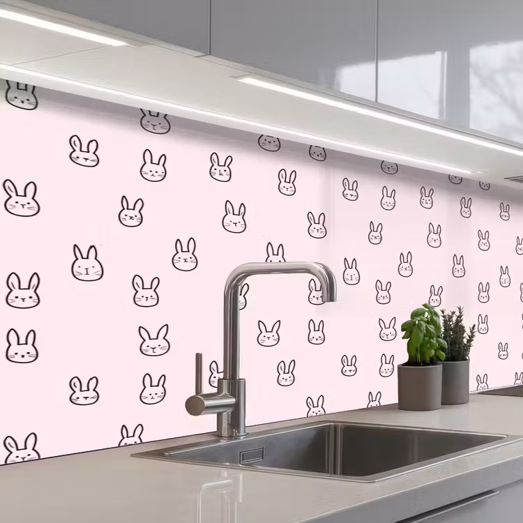 Konijnen - Minimalistisch - Roze keuken achterwand 2 middel 871 -3d_schuin