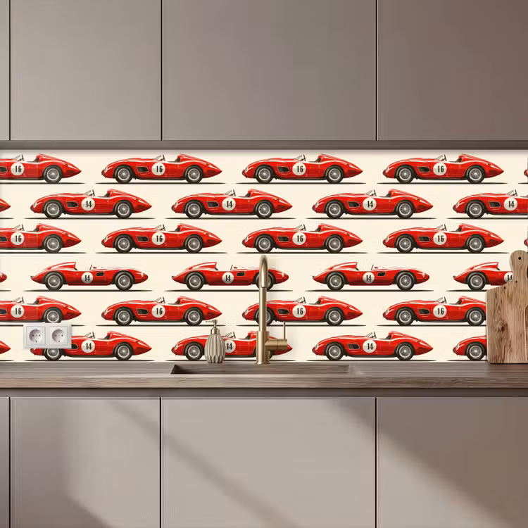 Raceauto - Retro - Rood keuken achterwand 2 middel 871 zz_3dshopping