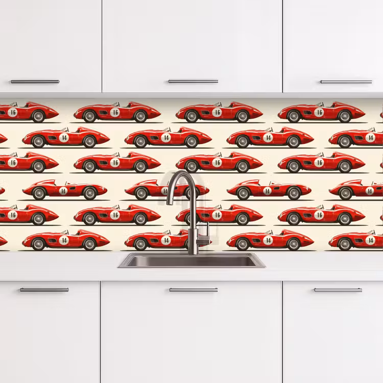 Raceauto - Retro - Rood keuken achterwand 2 middel 871 -3d