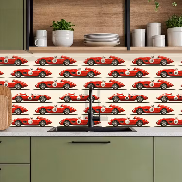 Raceauto - Retro - Rood keuken achterwand 2 middel 871 -sfeer3