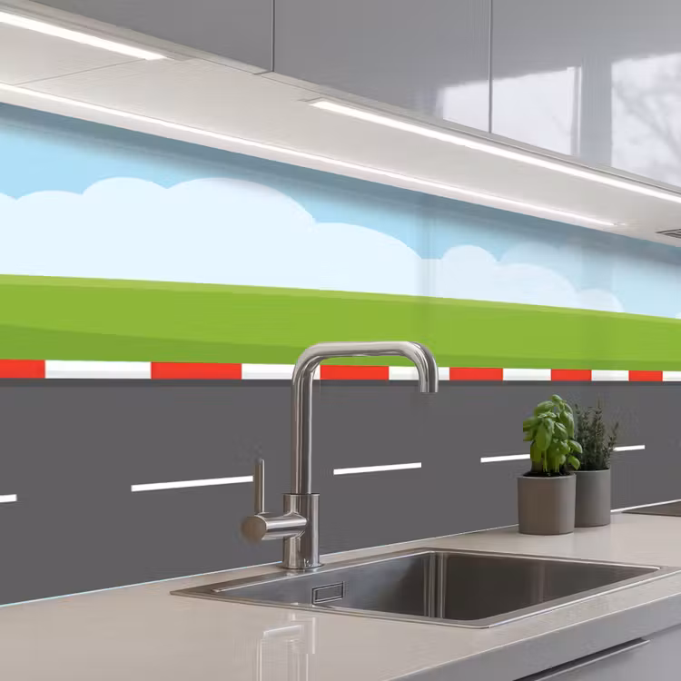 Racebaan - Illustratie - Sport - Kleurrijk keuken achterwand 2 middel -3d_schuin