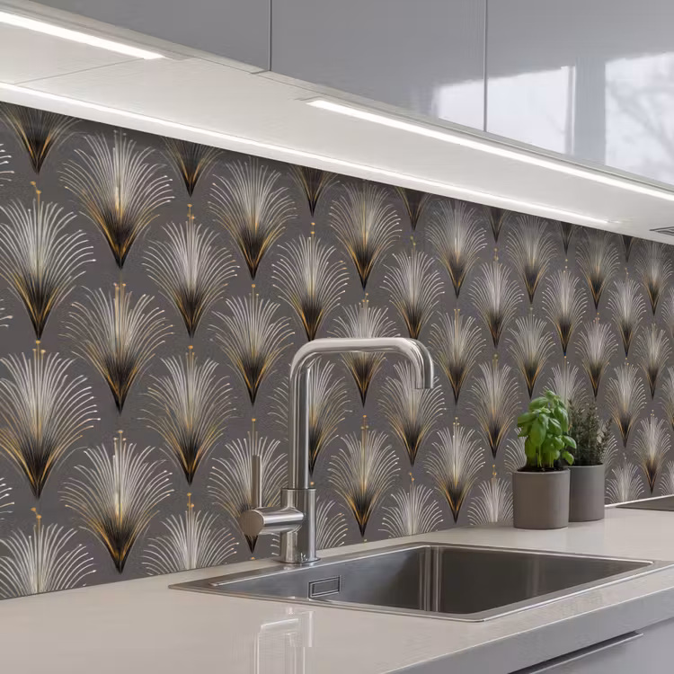 Waaierstralen - Goud - Antraciet keuken achterwand 2 middel 871 -3d_schuin