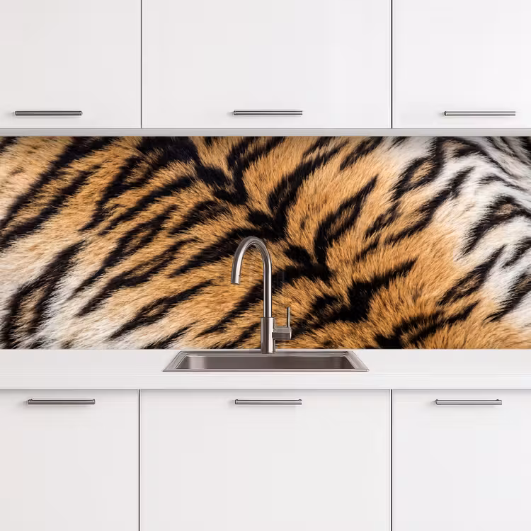 Realistisch - Tijgervacht - Zwart keuken achterwand 2 middel -3d