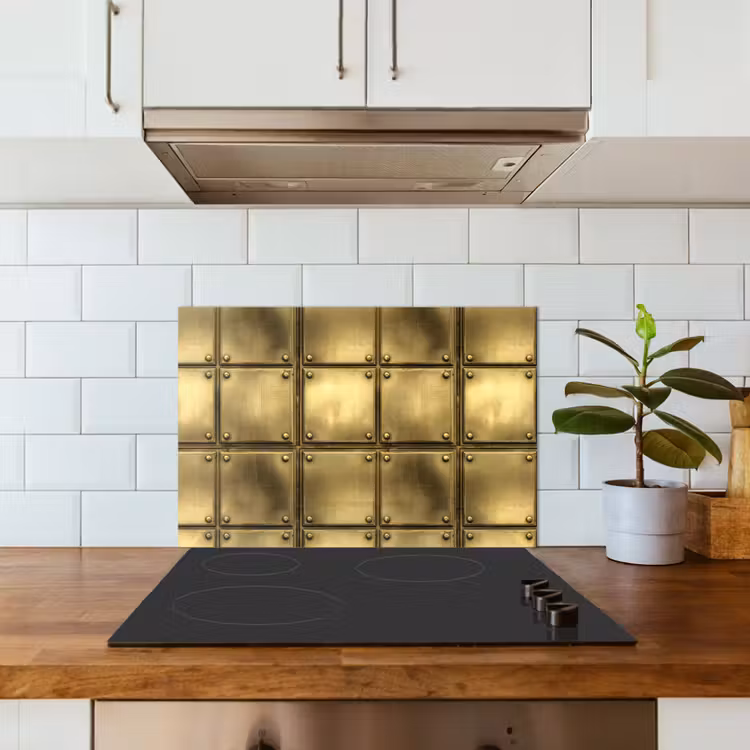 Platen - Industrieel - Stoer - Goud keuken achterwand spatscherm klein 900 -sfeer2