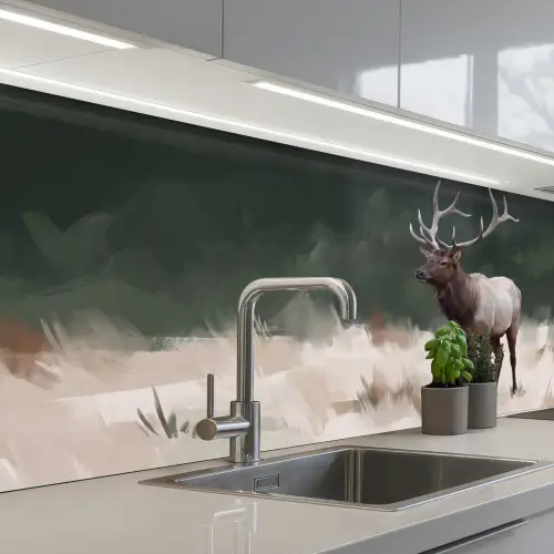 Edelhert - Gewei - Schildering - Rustiek keuken achterwand 2 middel -3d_schuin