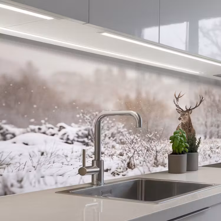 Edelhert - Bos - Sneeuw - Winter - Majestueus keuken achterwand 2 middel -3d_schuin