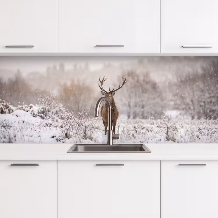 Edelhert - Bos - Sneeuw - Winter - Majestueus keuken achterwand 2 middel -3d