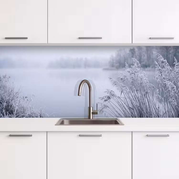 Riet - Bevroren - Winter - Natuur keuken achterwand 2 middel -3d