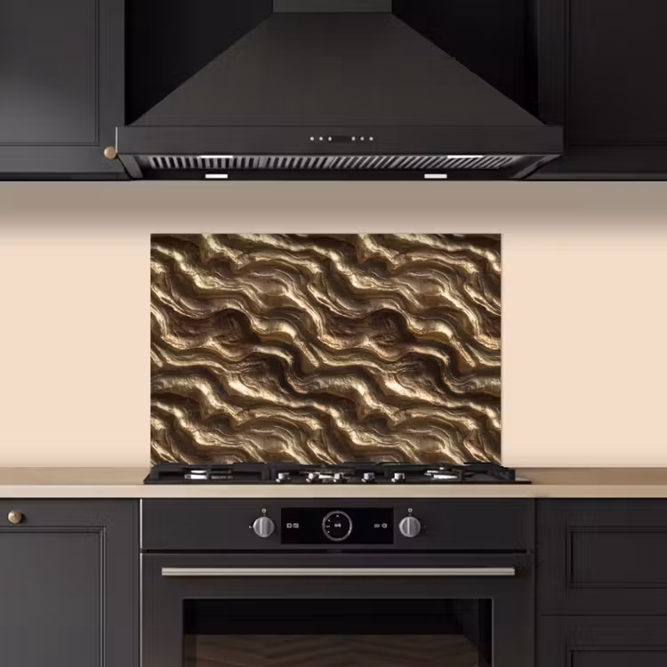 Reliëf - Golven - Abstract - Bronsgoud keuken achterwand spatscherm klein 900 -sfeer1