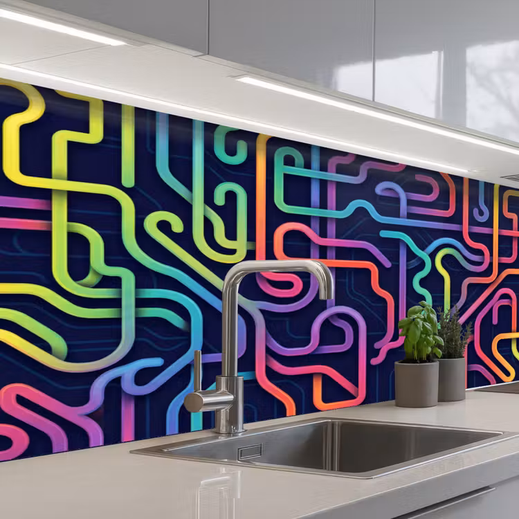 Retro - Abstract - Neon keuken achterwand 2 middel -3d_schuin