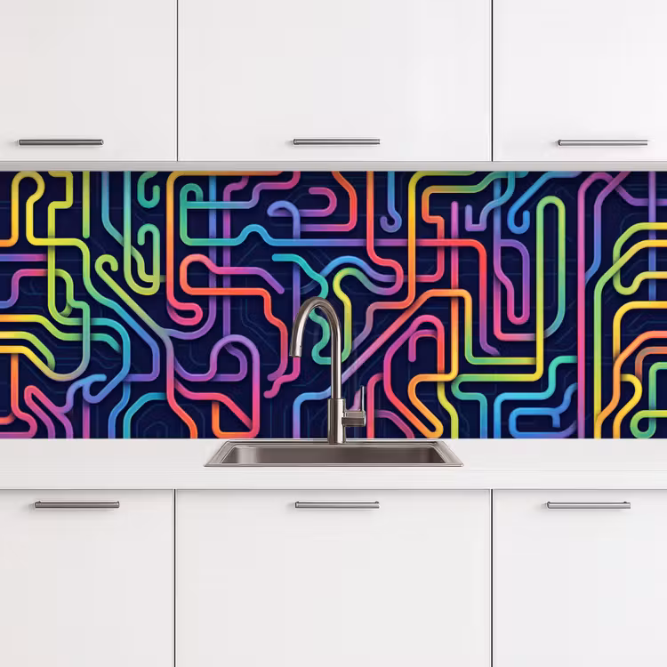 Retro - Abstract - Neon keuken achterwand 2 middel -3d