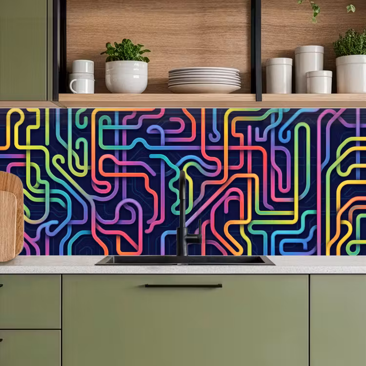 Retro - Abstract - Neon keuken achterwand 2 middel -sfeer3