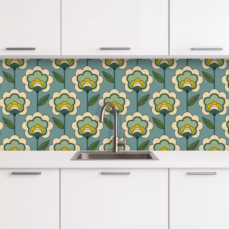 Retro - Design - Jaren 70 - Bloem keuken achterwand 2 middel 871 -3d