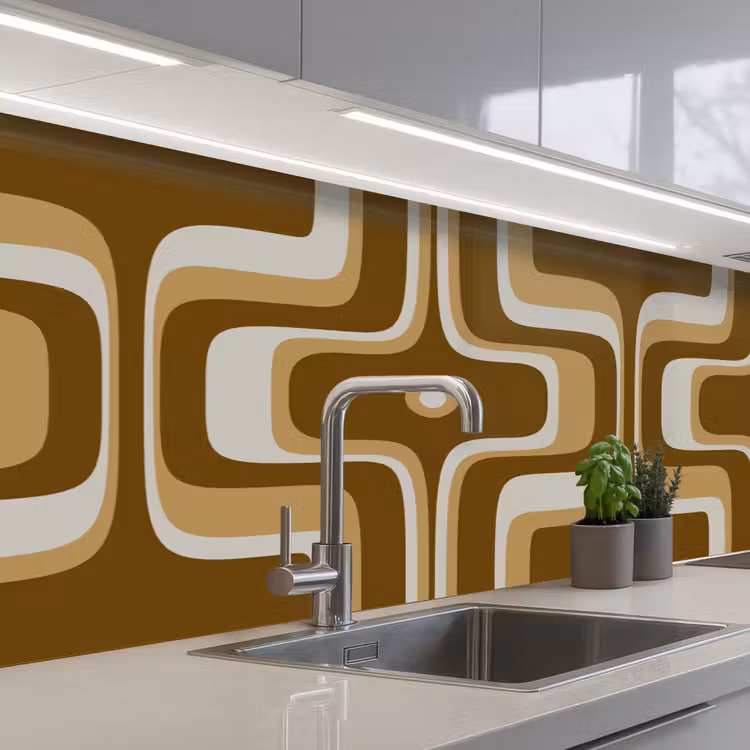 Retro - Design - Bruin keuken achterwand 2 middel 871 -3d_schuin