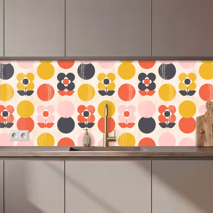 Retro - Design - Bloemen - Pastel keuken achterwand 2 middel 871 zz_3dshopping