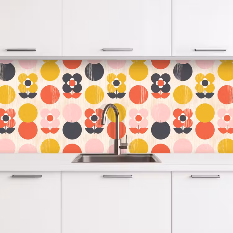 Retro - Design - Bloemen - Pastel keuken achterwand 2 middel 871 -3d