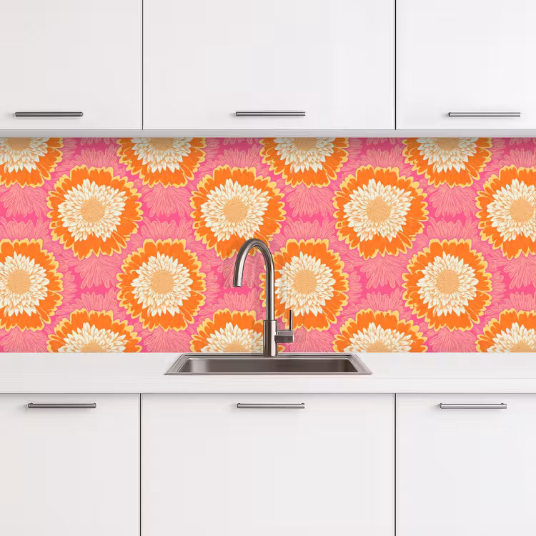 Retro - Bloemen - Kleurrijk keuken achterwand 2 middel 871 -3d