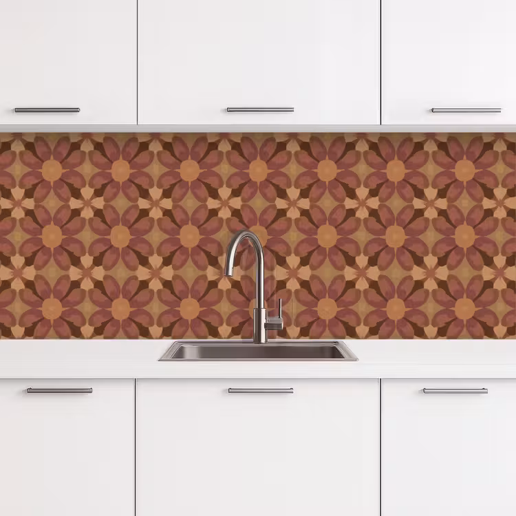 Retro - Bloemen - Bruin keuken achterwand 2 middel 871 -3d
