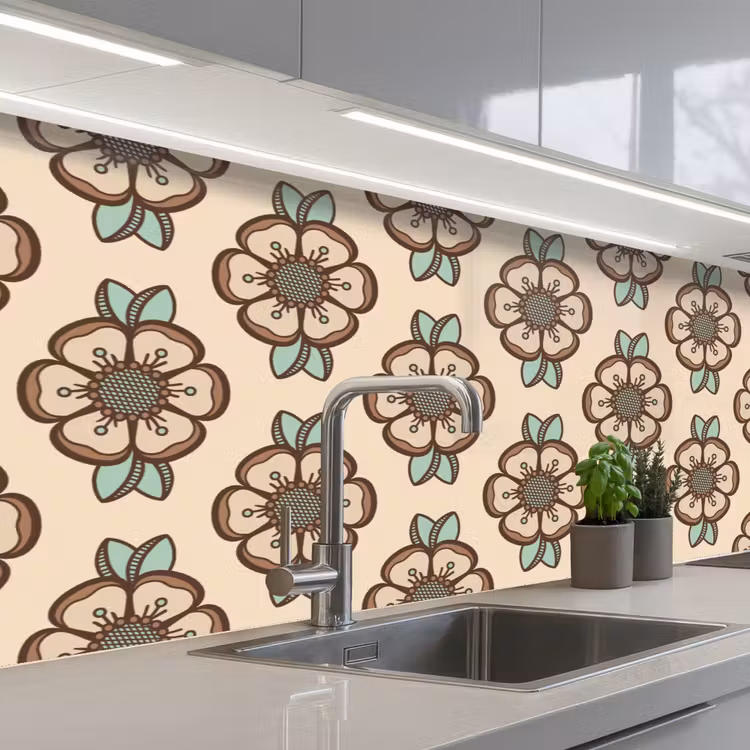Retro - Bloemen - Design keuken achterwand 2 middel 871 -3d_schuin