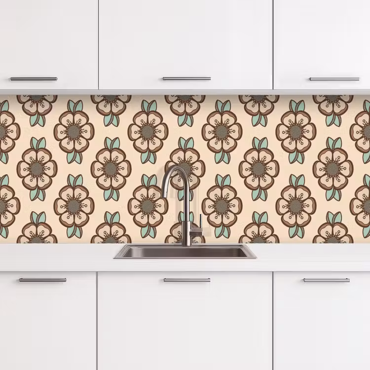 Retro - Bloemen - Design keuken achterwand 2 middel 871 -3d