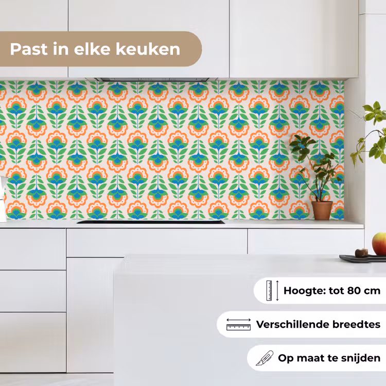 Retro - Bloemen - Design - Groen - Oranje keuken achterwand 2 middel 871 -sfeer4_NL