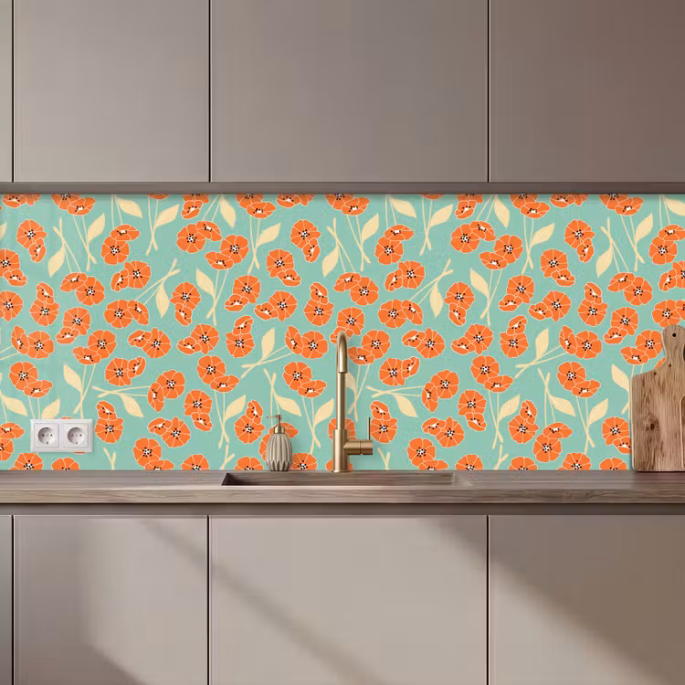 Retro - Bloemen - Design - Oranje keuken achterwand 2 middel 871 zz_3dshopping