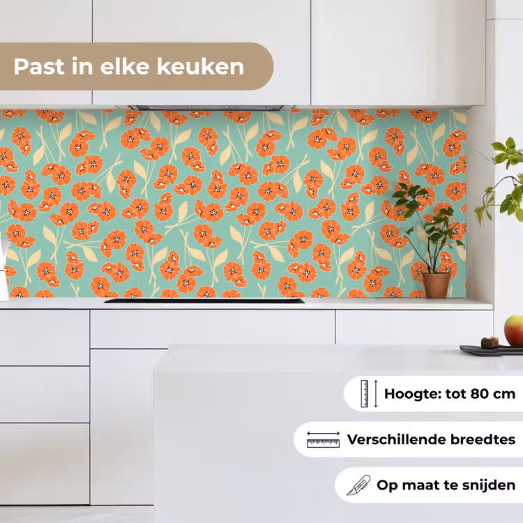 Retro - Bloemen - Design - Oranje keuken achterwand 2 middel 871 -sfeer4_NL