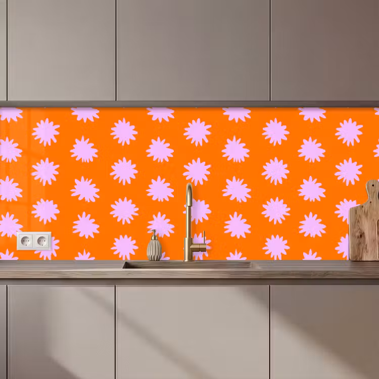 Retro - Bloemen - Oranje keuken achterwand 2 middel 871 zz_3dshopping