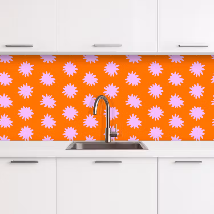 Retro - Bloemen - Oranje keuken achterwand 2 middel 871 -3d