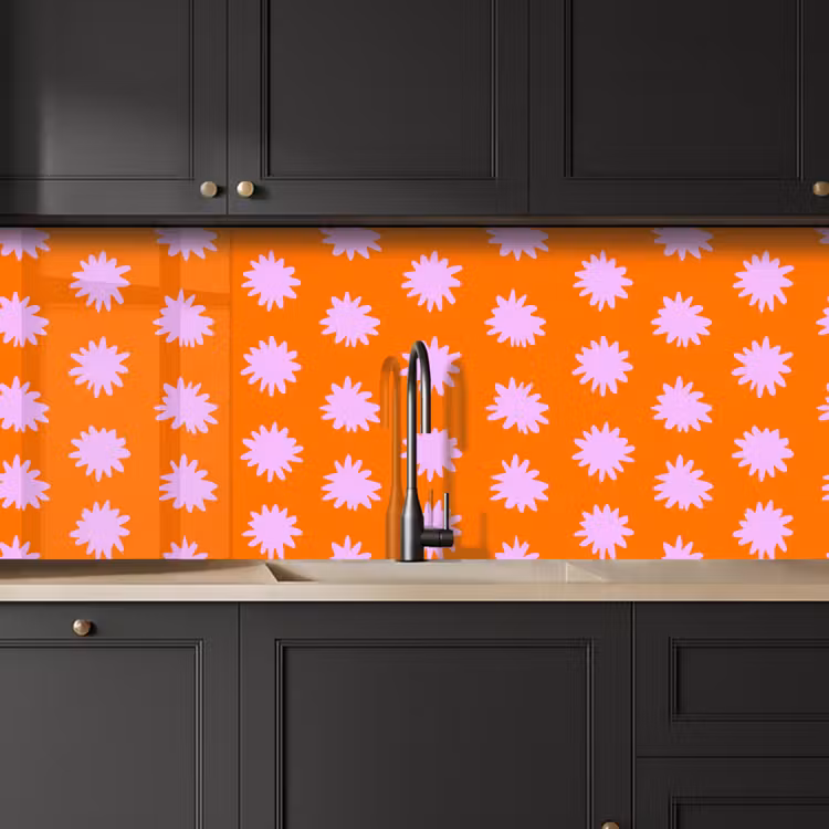 Retro - Bloemen - Oranje keuken achterwand 2 middel 871 -sfeer1