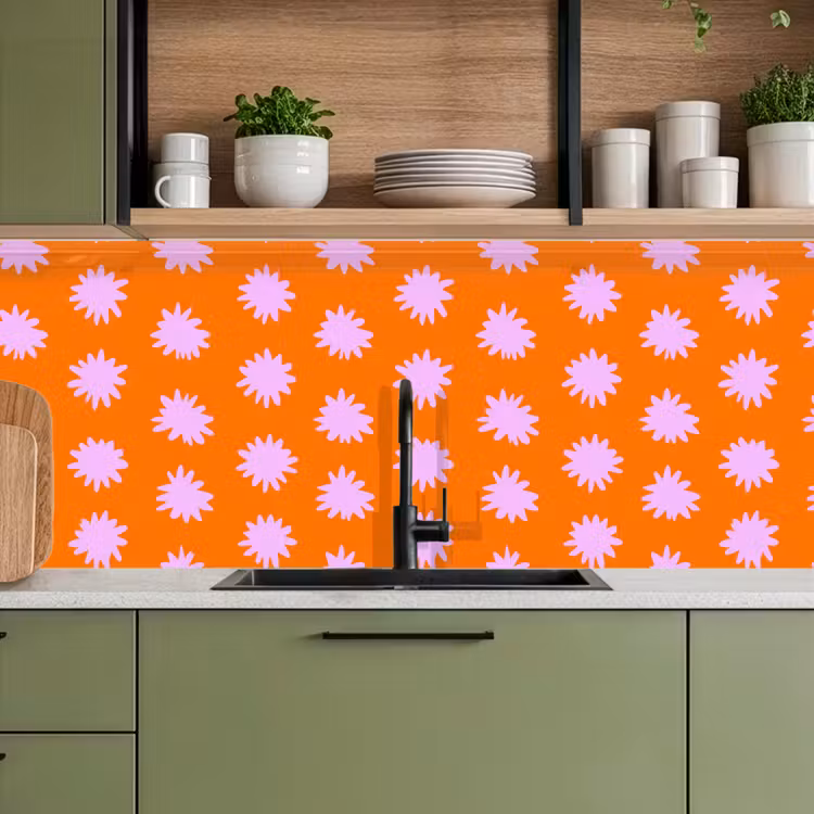 Retro - Bloemen - Oranje keuken achterwand 2 middel 871 -sfeer3