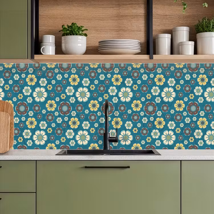 Retro - Bloemen - Patronen - Blauw keuken achterwand 2 middel 871 -sfeer3