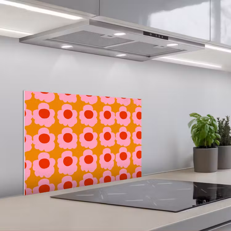 Retro - Bloemen - Roze keuken achterwand 2 middel 871 -3d
