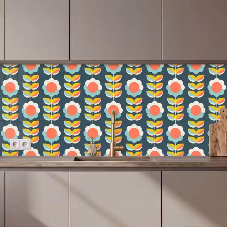 Retro - Bloemen - Scandinavisch keuken achterwand 2 middel 871 zz_3dshopping