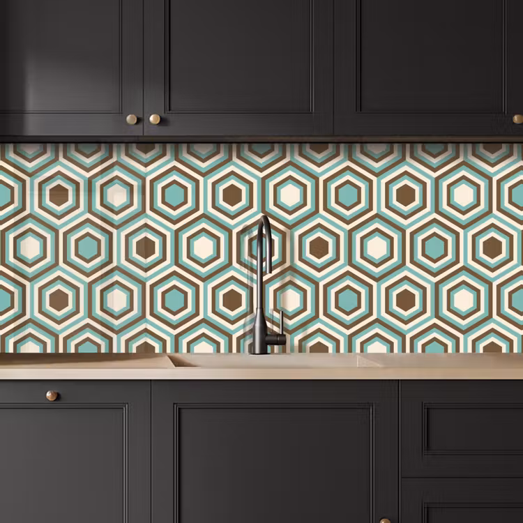 Retro - Honeycomb - Blauw - Bruin keuken achterwand 2 middel 871 -sfeer1