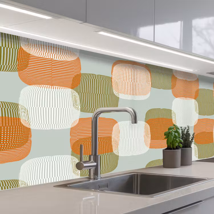 Retro - Patroon - Pastel keuken achterwand 2 middel 871 -3d_schuin