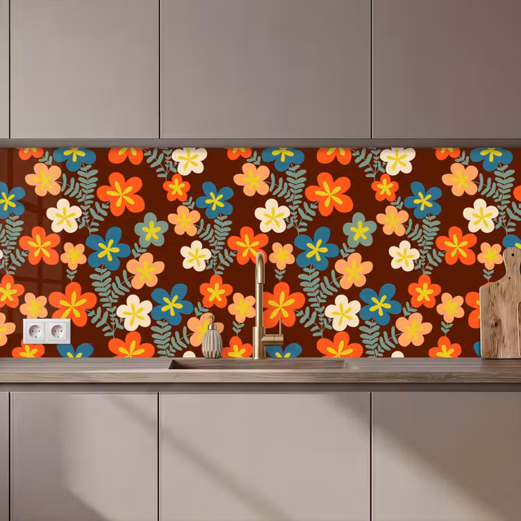 Retro - Patronen - Bloemen - Jaren 70 keuken achterwand 2 middel 871 zz_3dshopping