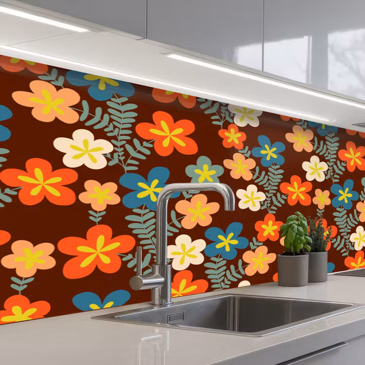 Retro - Patronen - Bloemen - Jaren 70 keuken achterwand 2 middel 871 -3d_schuin