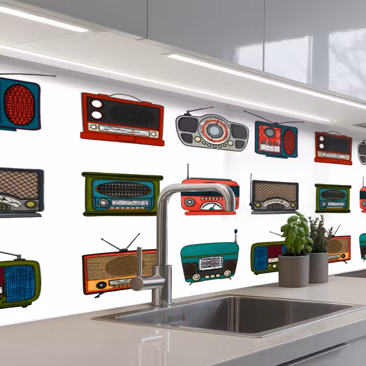 Retro - Radio - Design keuken achterwand 2 middel 871 -3d_schuin